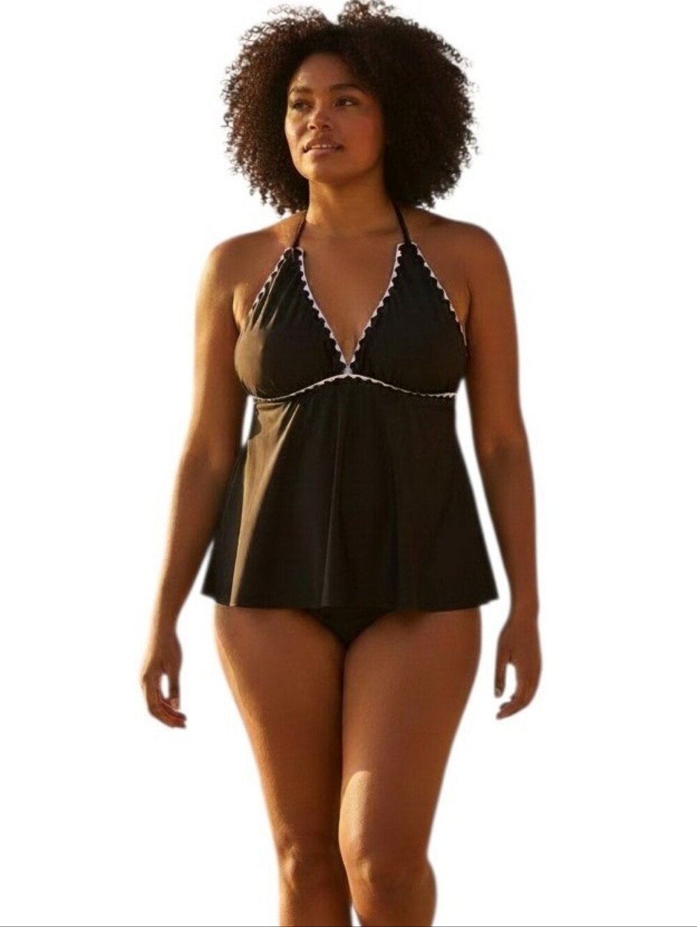 Black Halter Tankini Swimsuit with Contrast Trim 1X Swimwear Classic Beach
